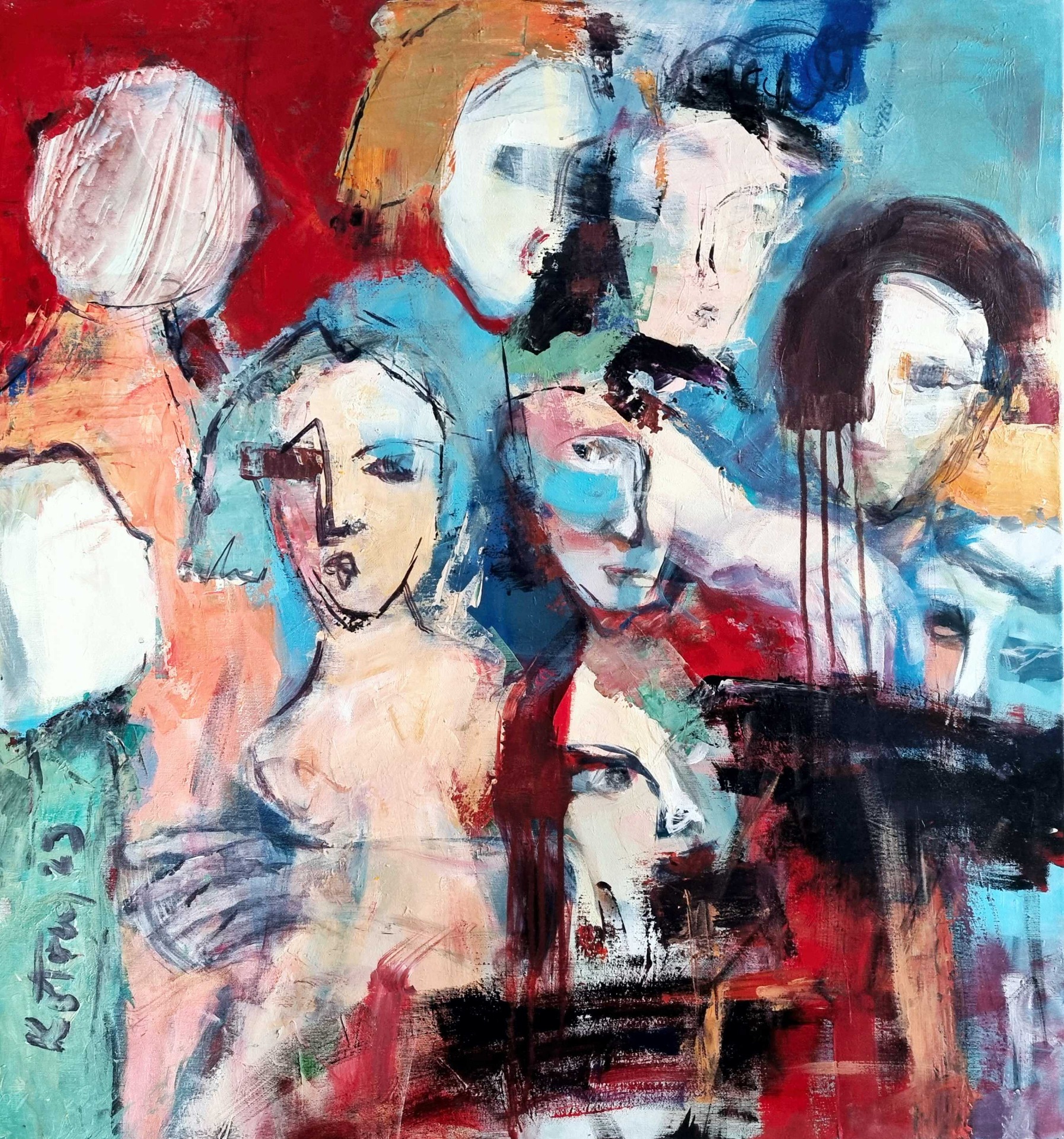 Dámska volenka, akryl na plátne 80x80 cm