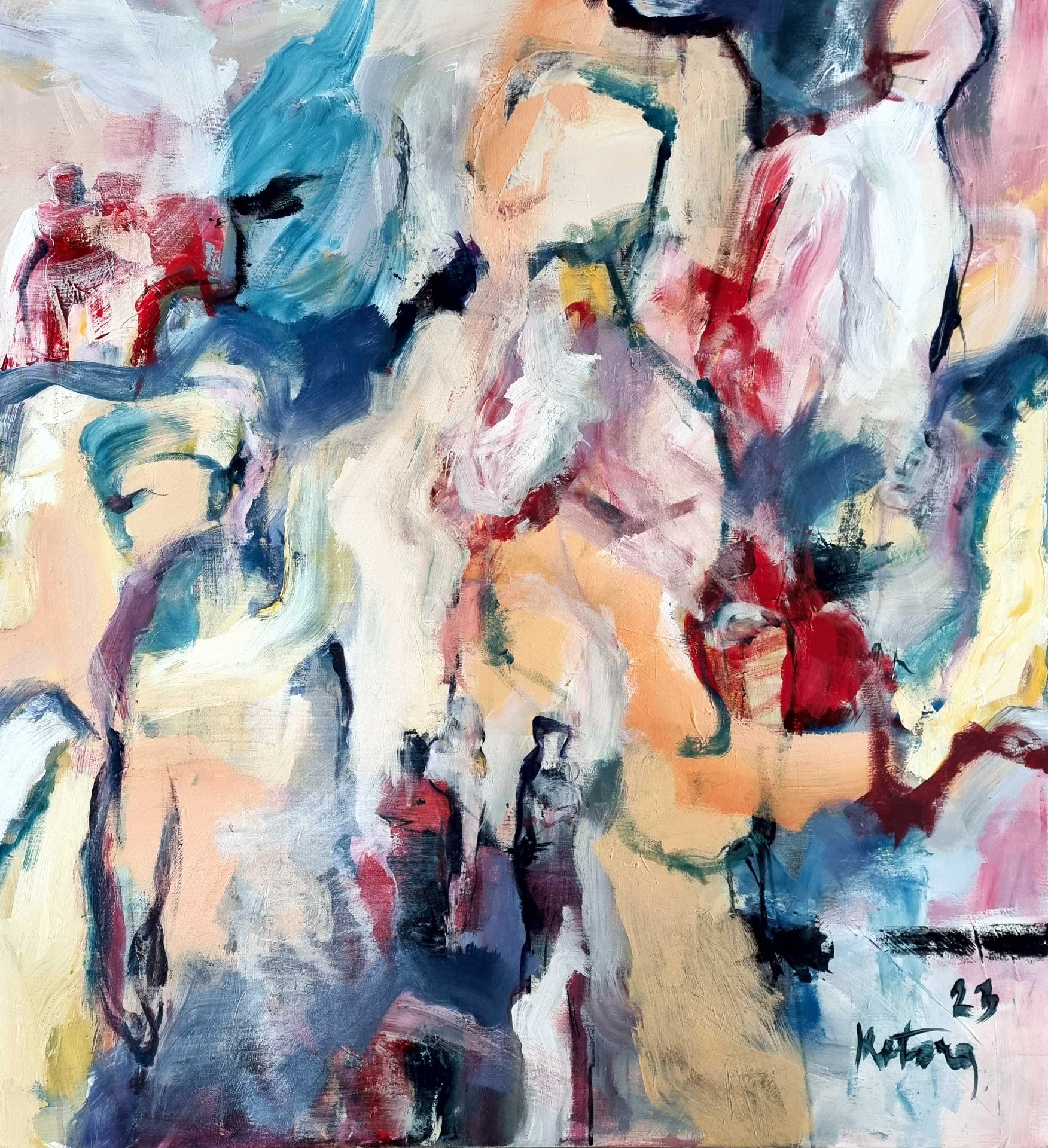 Hra kočky s myší, akryl na plátne 110x90 cm