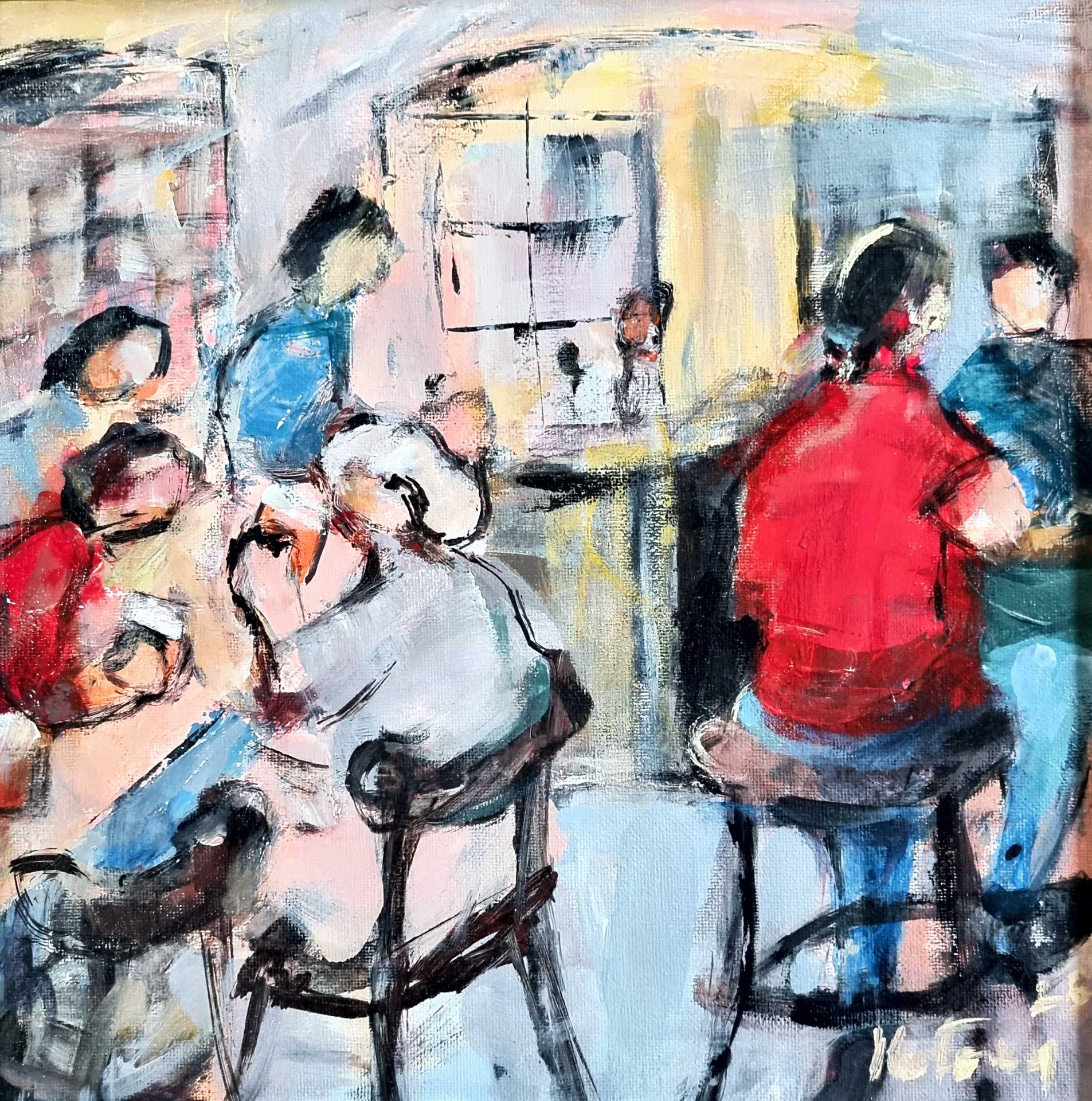 U Pinkasu-štamgasti, akryl na plátne, 30x30 cm, SOLD 