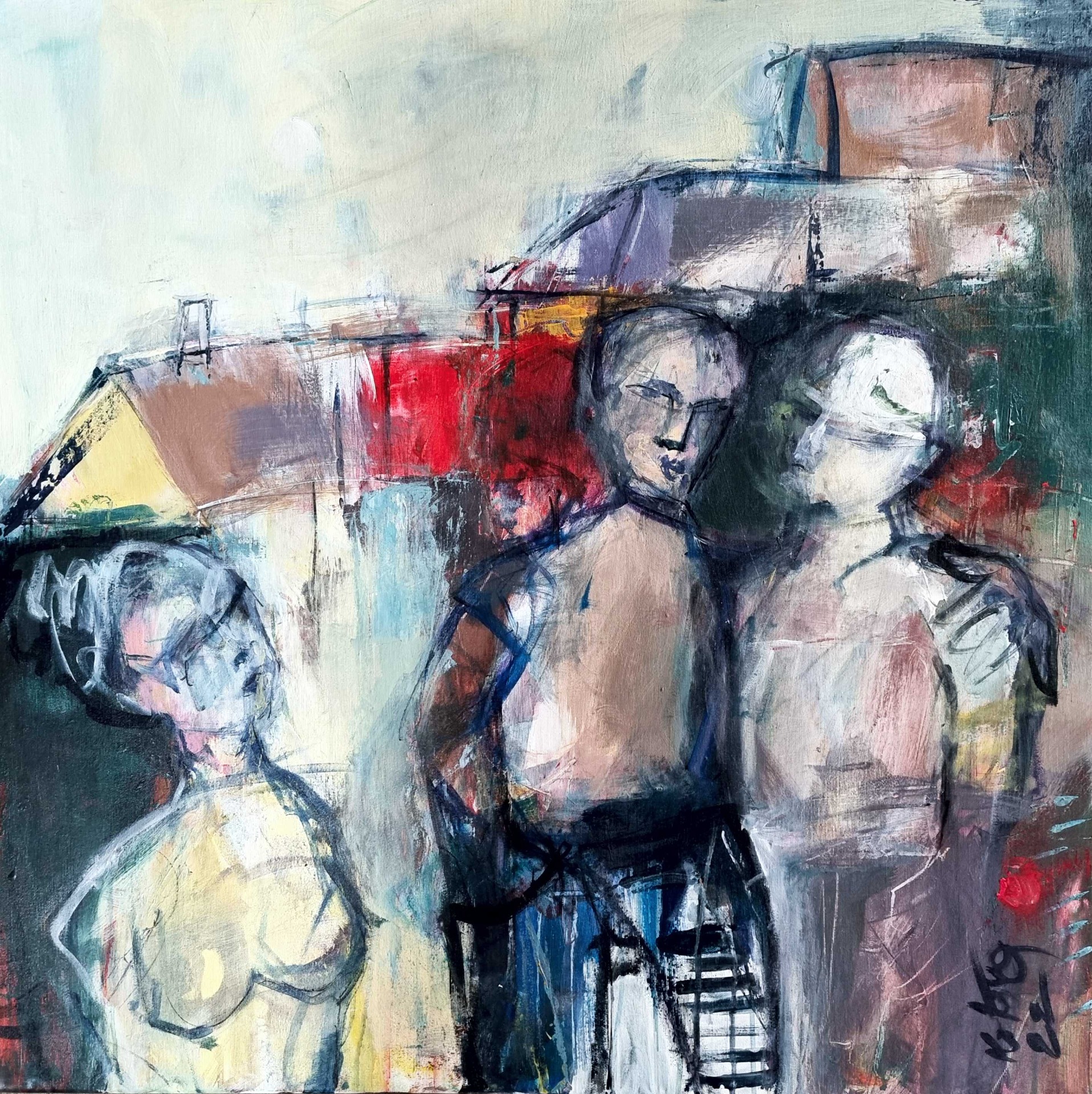 Zaš idzeš do karčmy..., akryl na plátne 80x80 cm