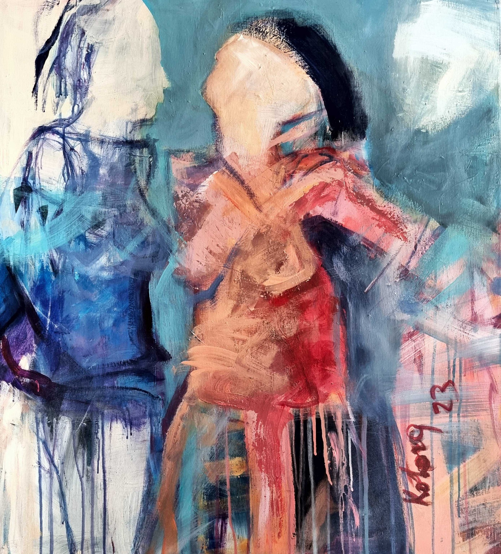 Susedky, akryl na plátne, 90x80 cm