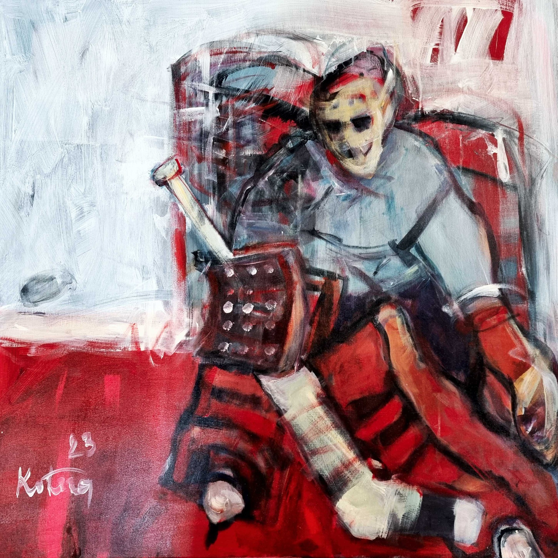 Starý brankár, akryl na plátne 100x100 cm