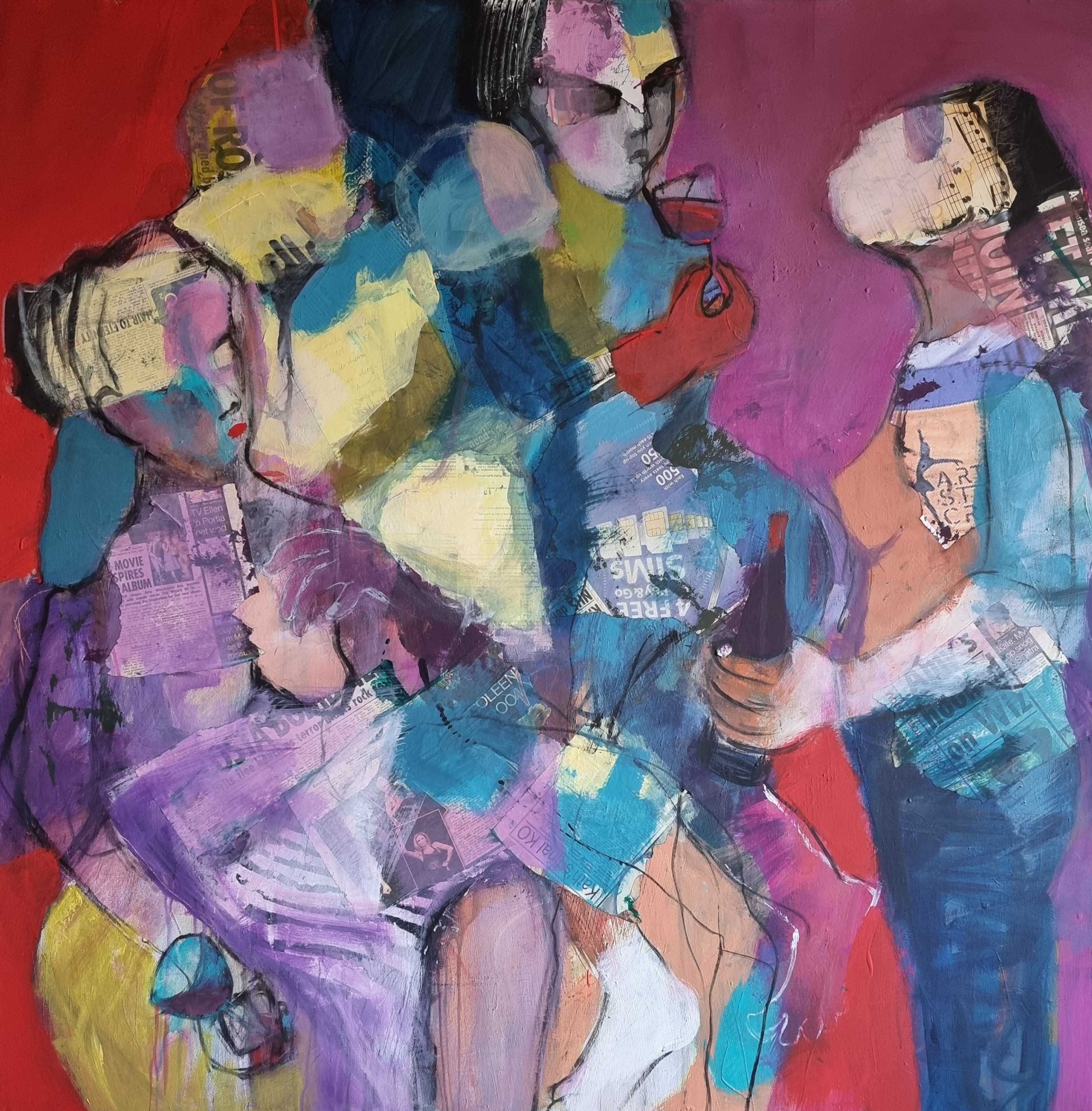 Degustácia, akryl na plátne 110x110 cm, SOLD