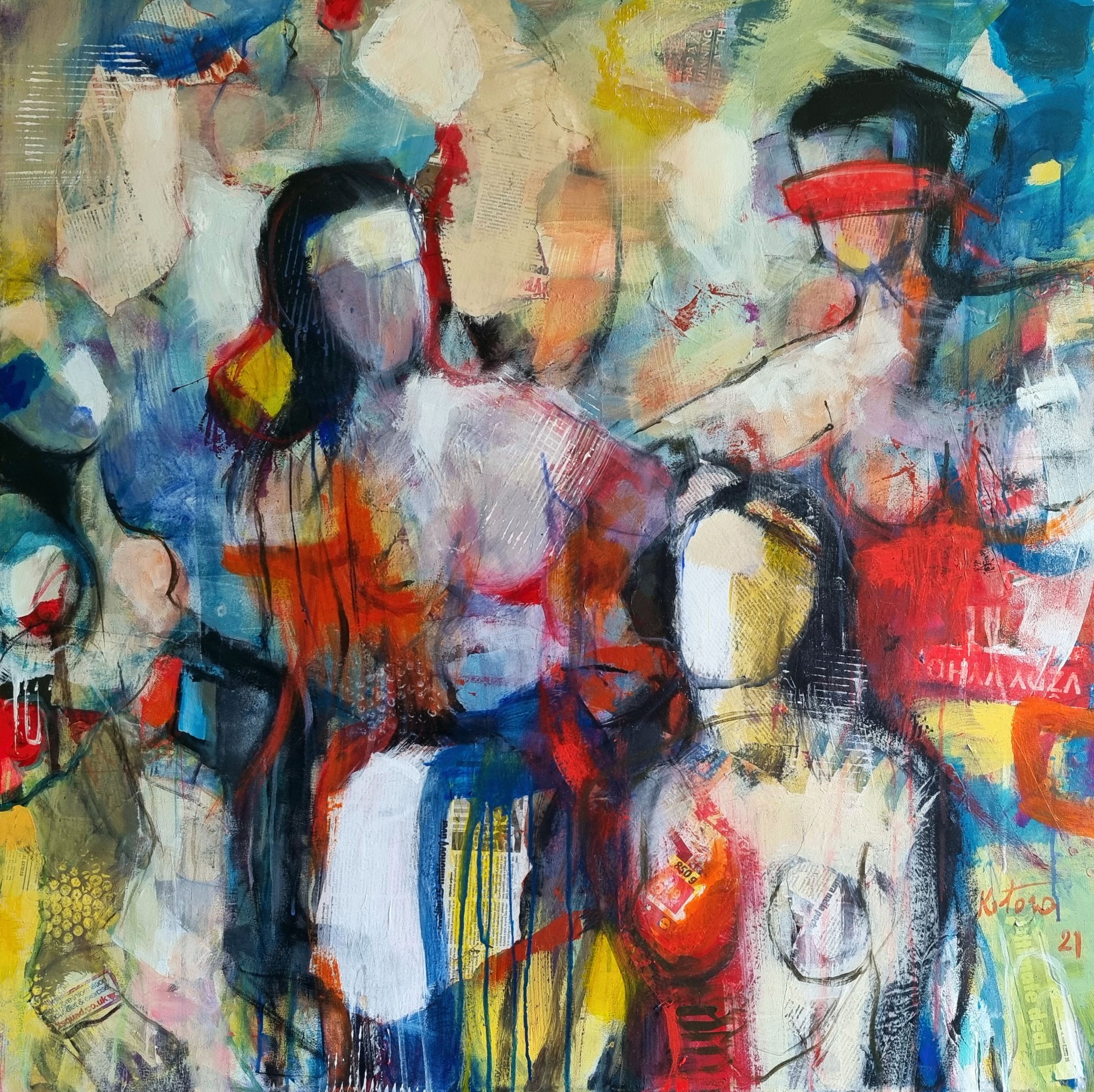 Hra na slepú babu, akryl na plátne 110x110 cm, SOLD